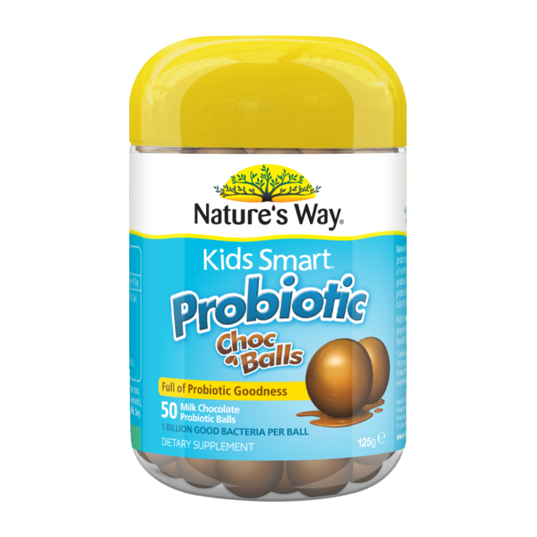 Nature's Way Kids Smart Probiotic Choc Balls packaging on a white background