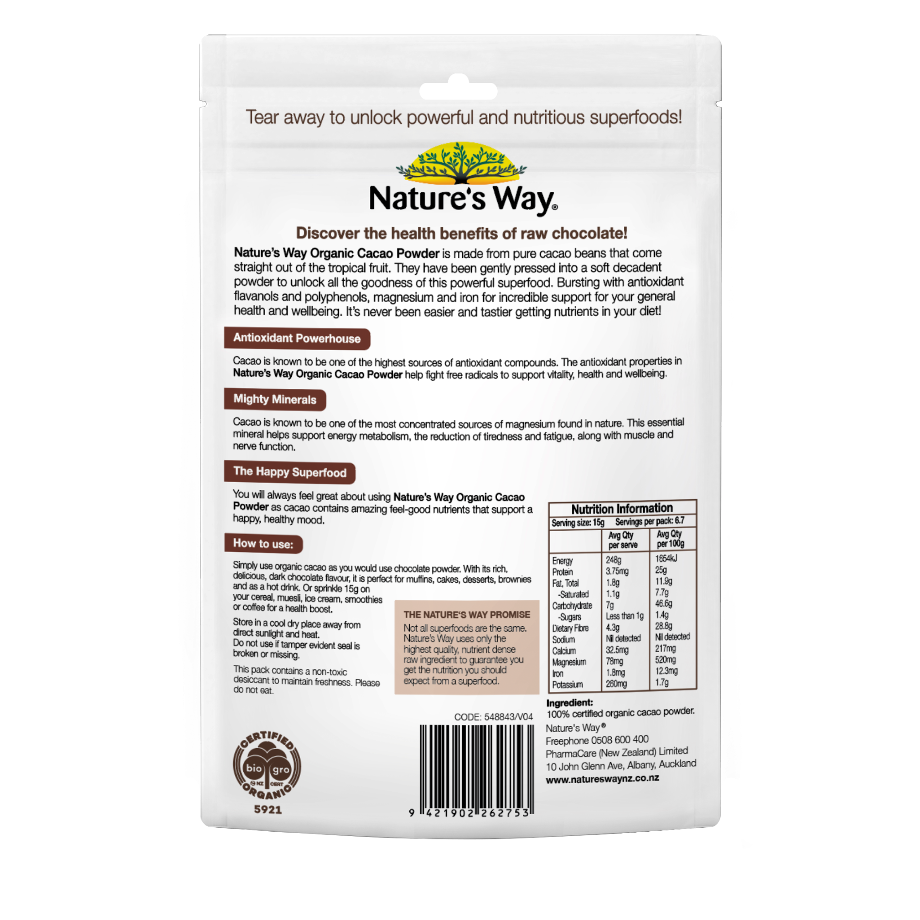 Nature's Way Cacao Powder 100g