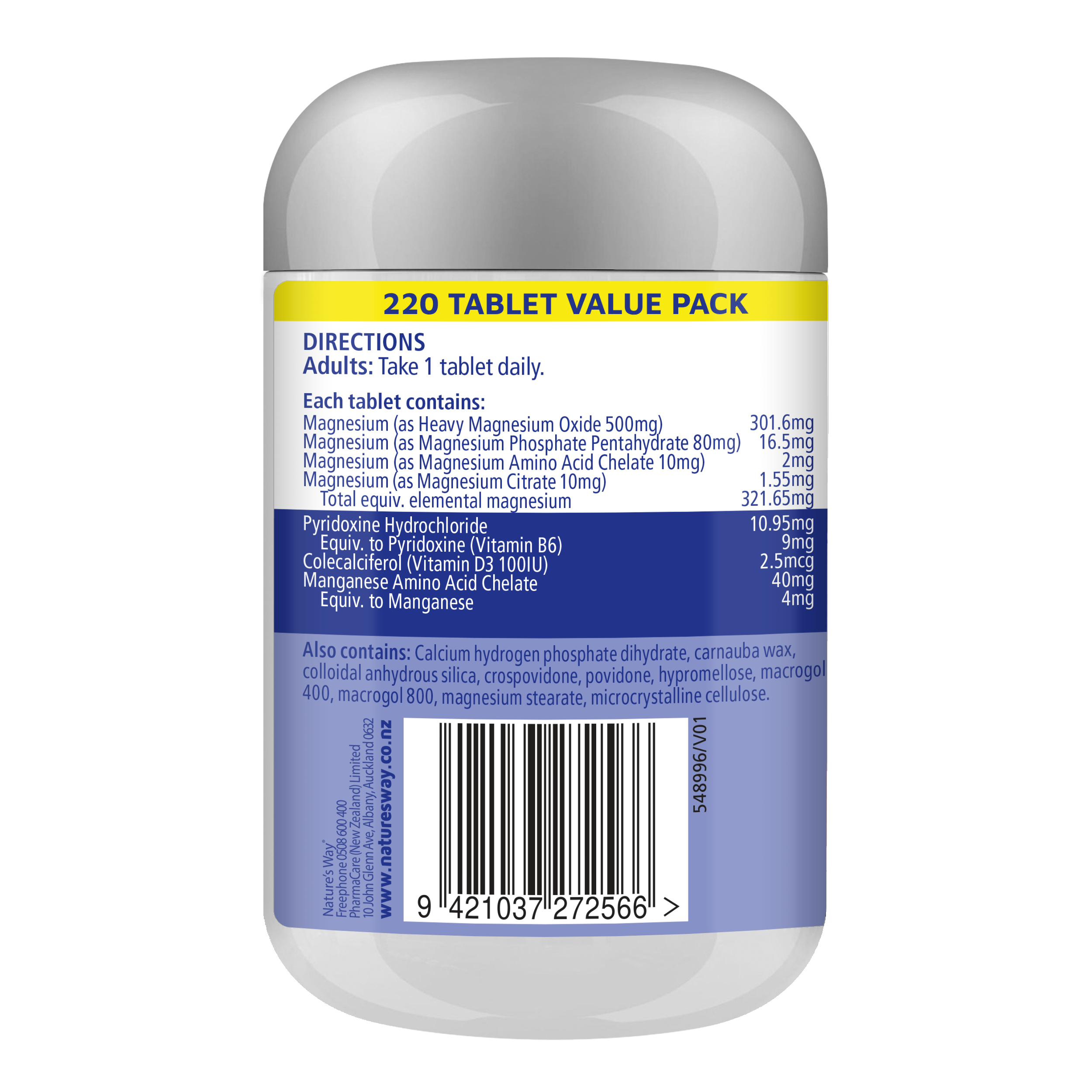 Nature's Way High Strength Magnesium Tablets 220s