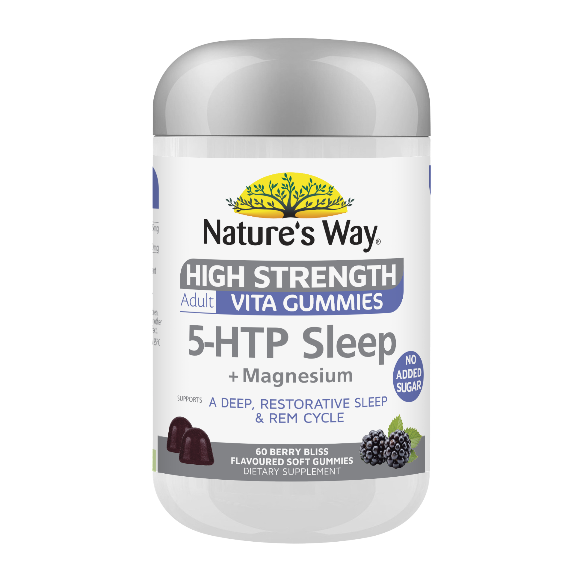 Nature's Way High Strength 5-HTP Sleep + Magnesium supplement container on a white background