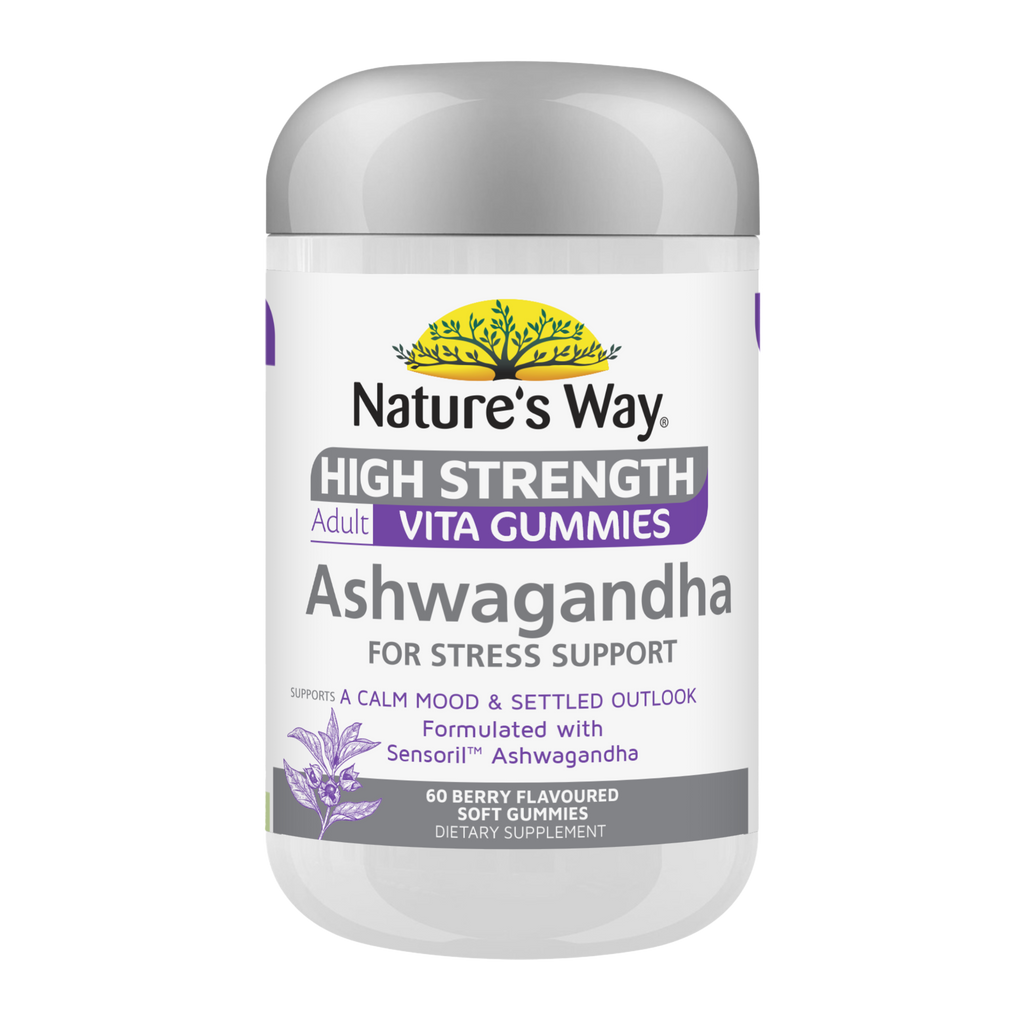 Nature's Way High Strength Ashwagandha supplement container on a white background