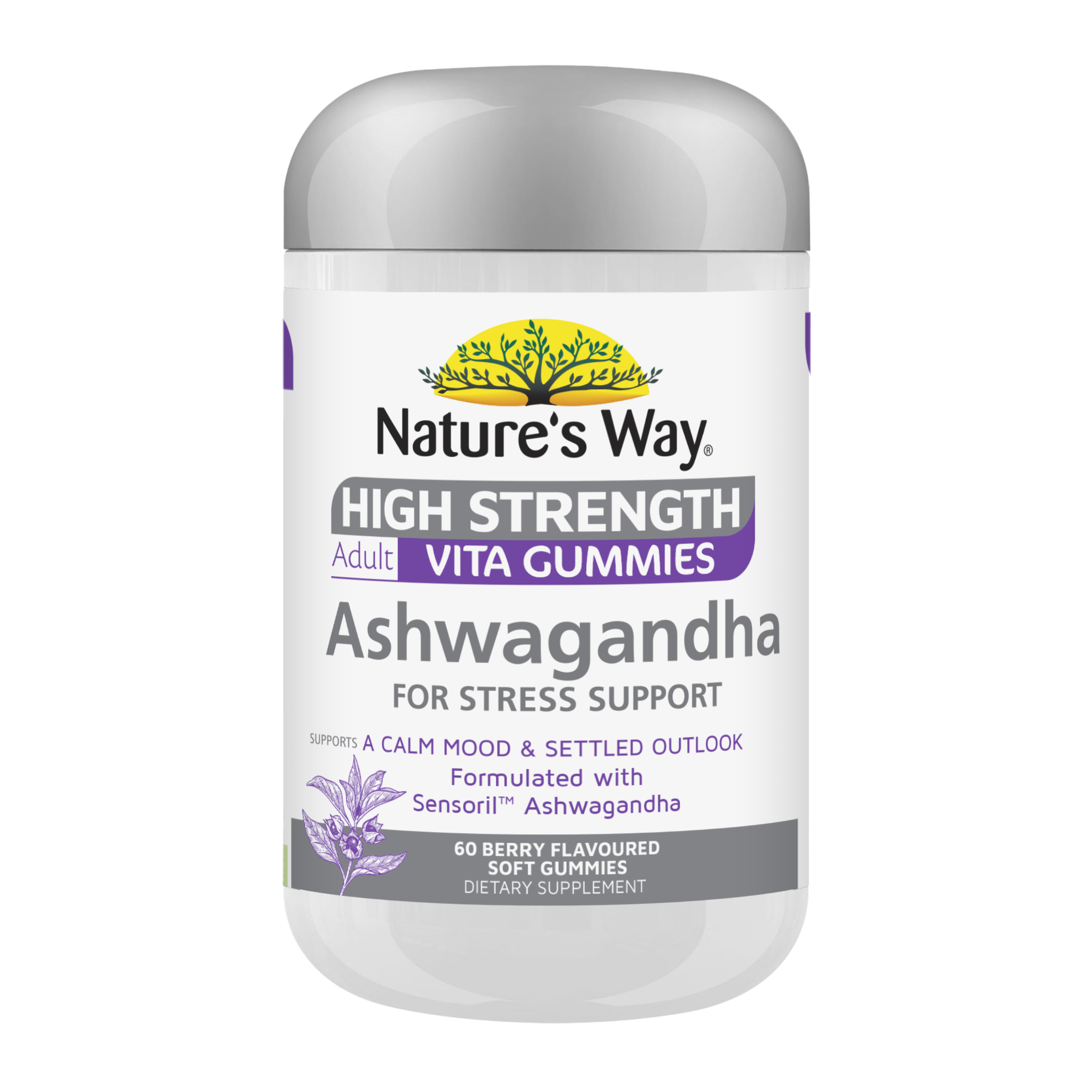 Nature's Way High Strength Ashwagandha supplement container on a white background