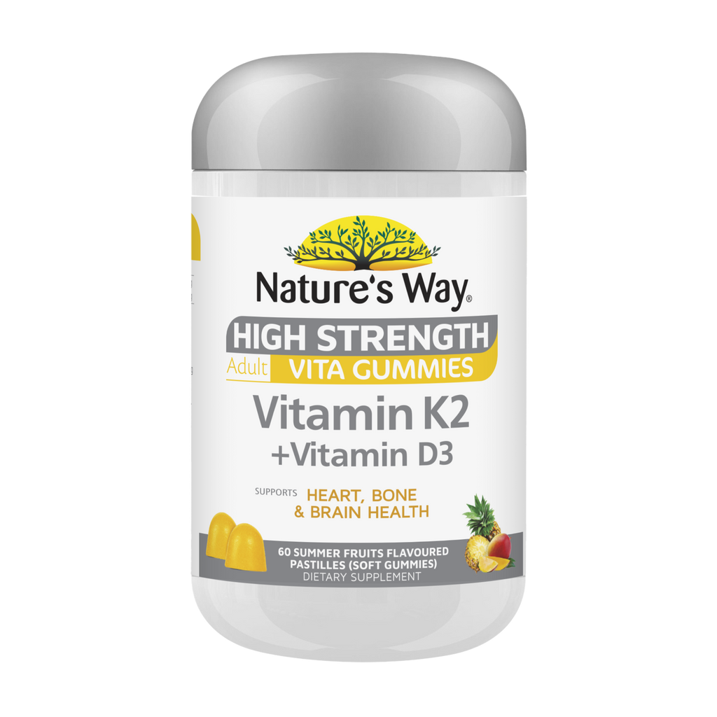 Nature's Way High Strength Adult Vita Gummies Vitamin K2 + Vitamin D3 container on a white background