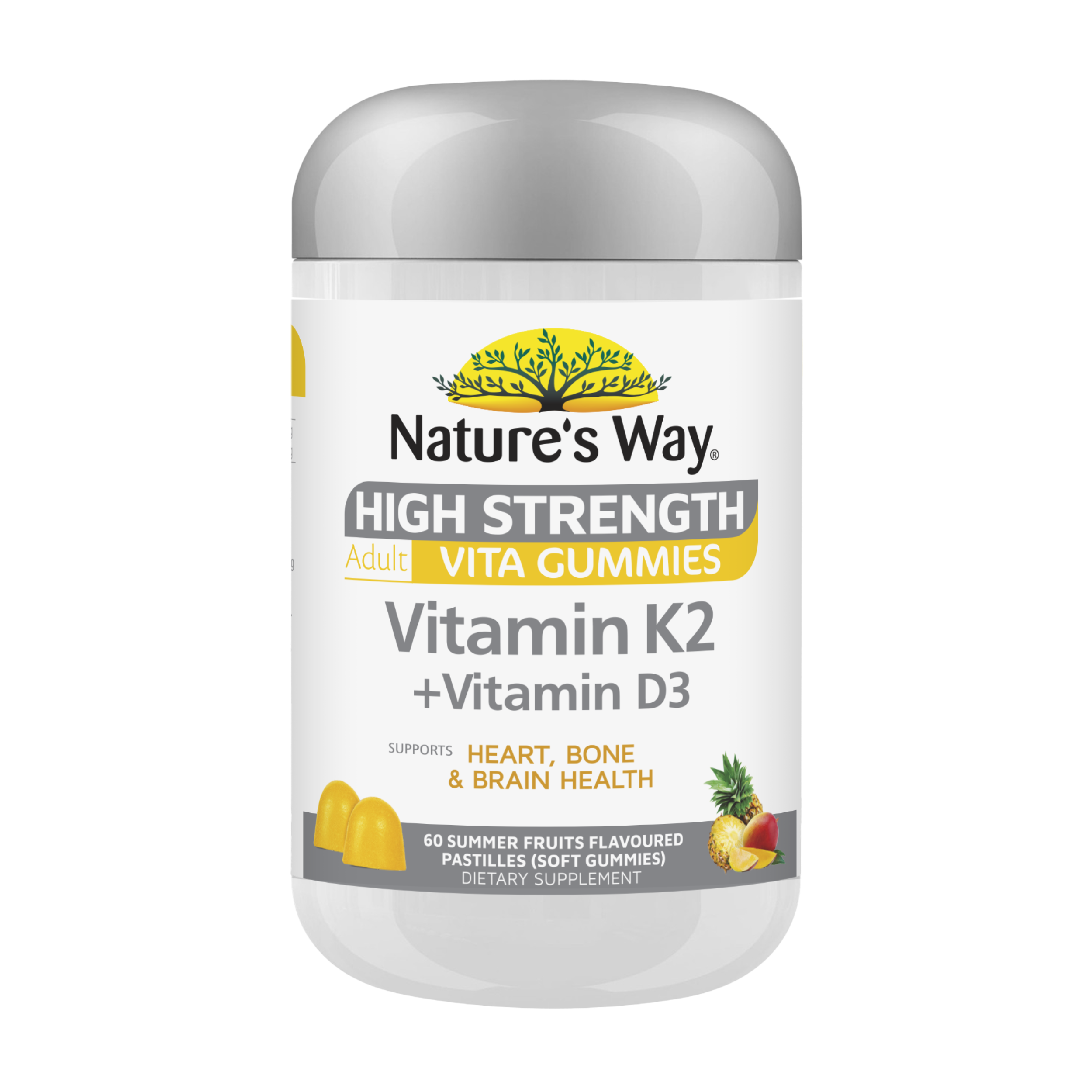 Nature's Way High Strength Adult Vita Gummies Vitamin K2 + Vitamin D3 container on a white background