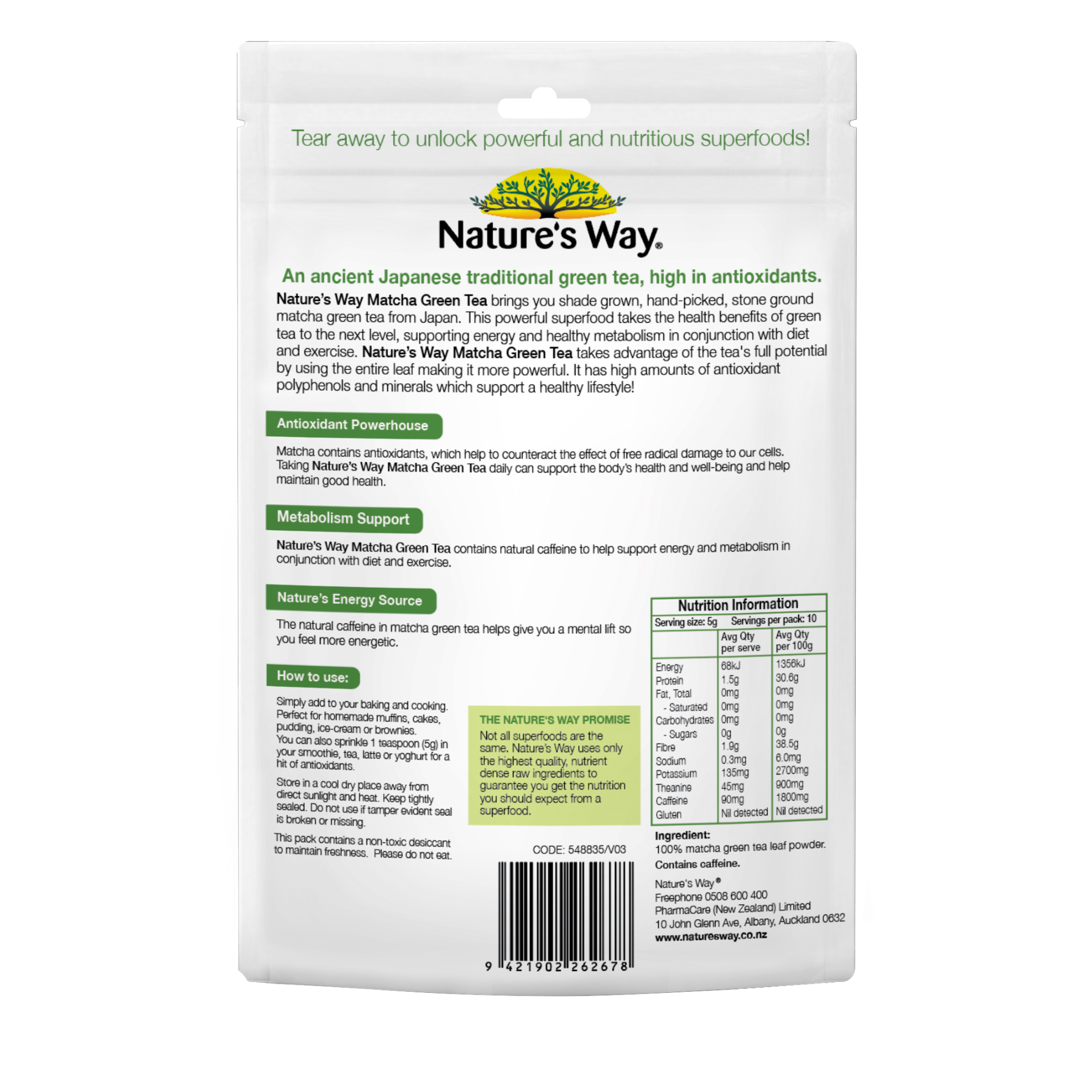 Nature's Way Matcha Green Tea Powder 50g