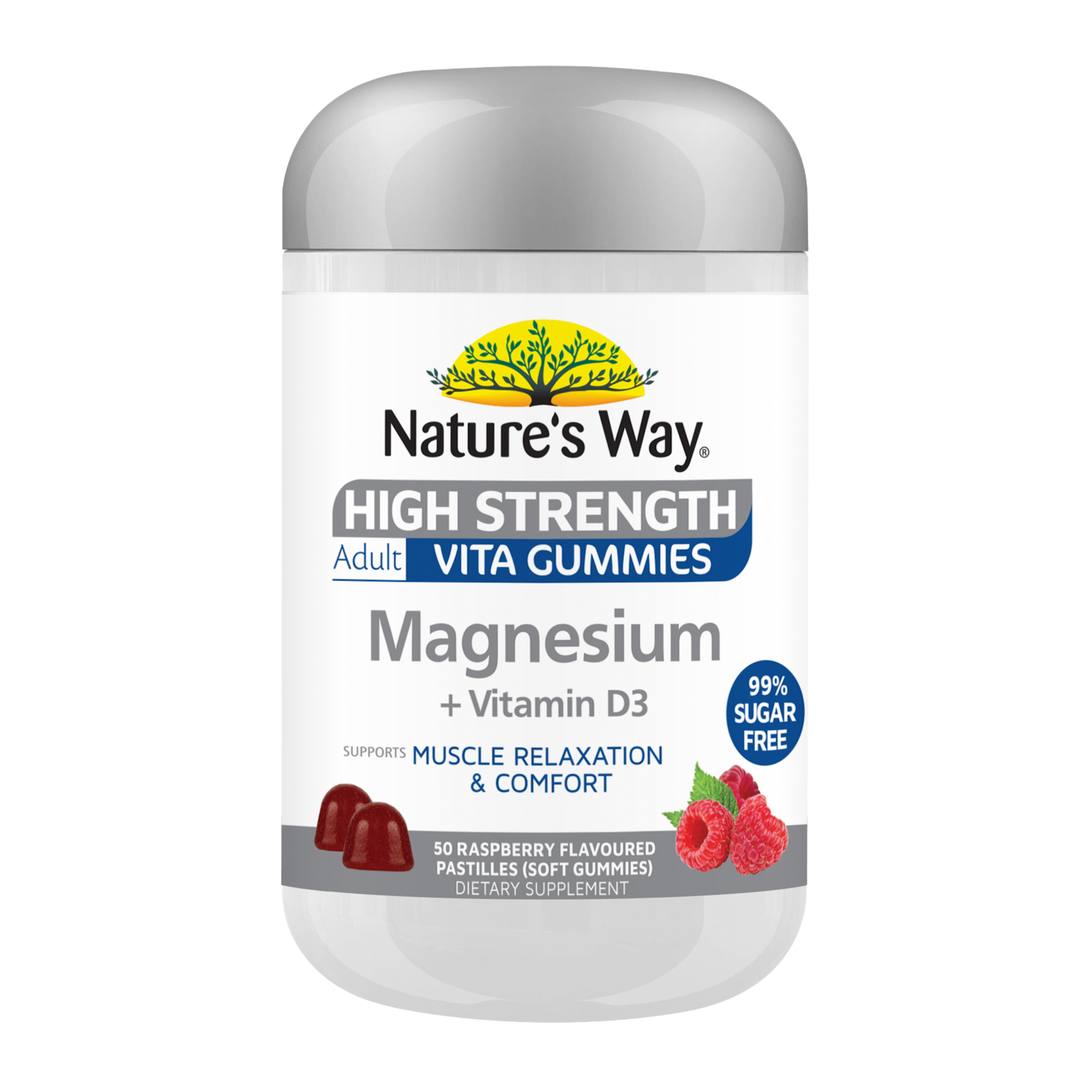 Nature's Way High Strength Adult Vita Gummies Magnesium + Vitamin D3 container on a white background
